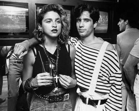 Madonna 1984 With D.J. Jellybean Benitez at the opening of Private Eyes Video Club.